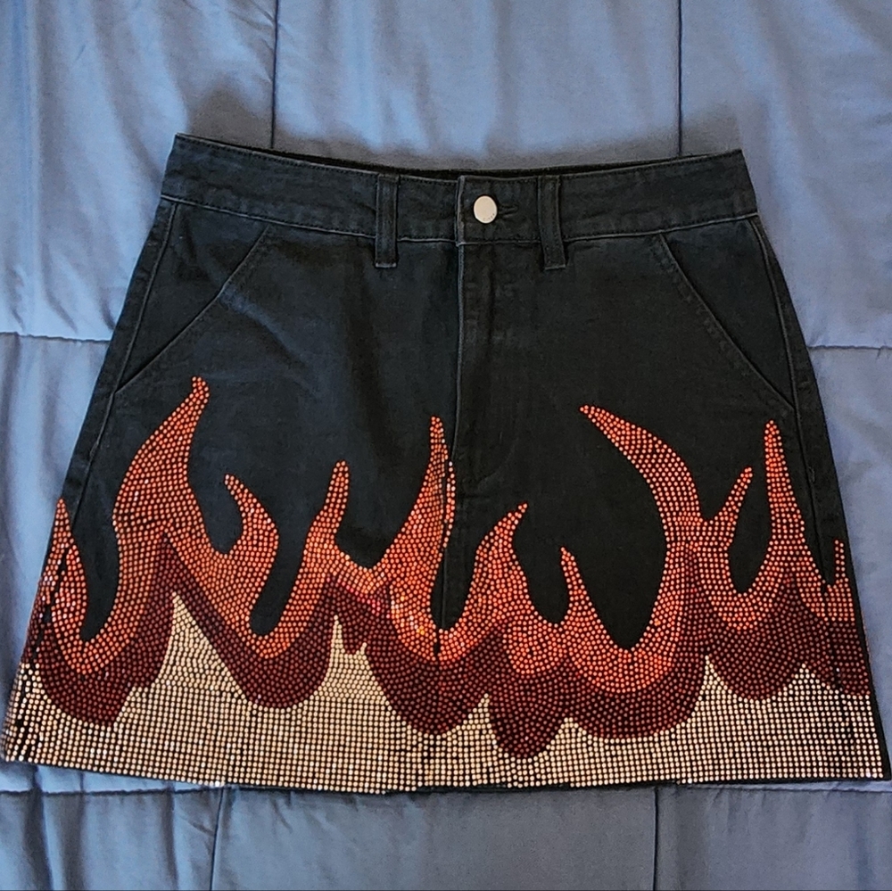 Cider Black Skirt with Red Flame Design
